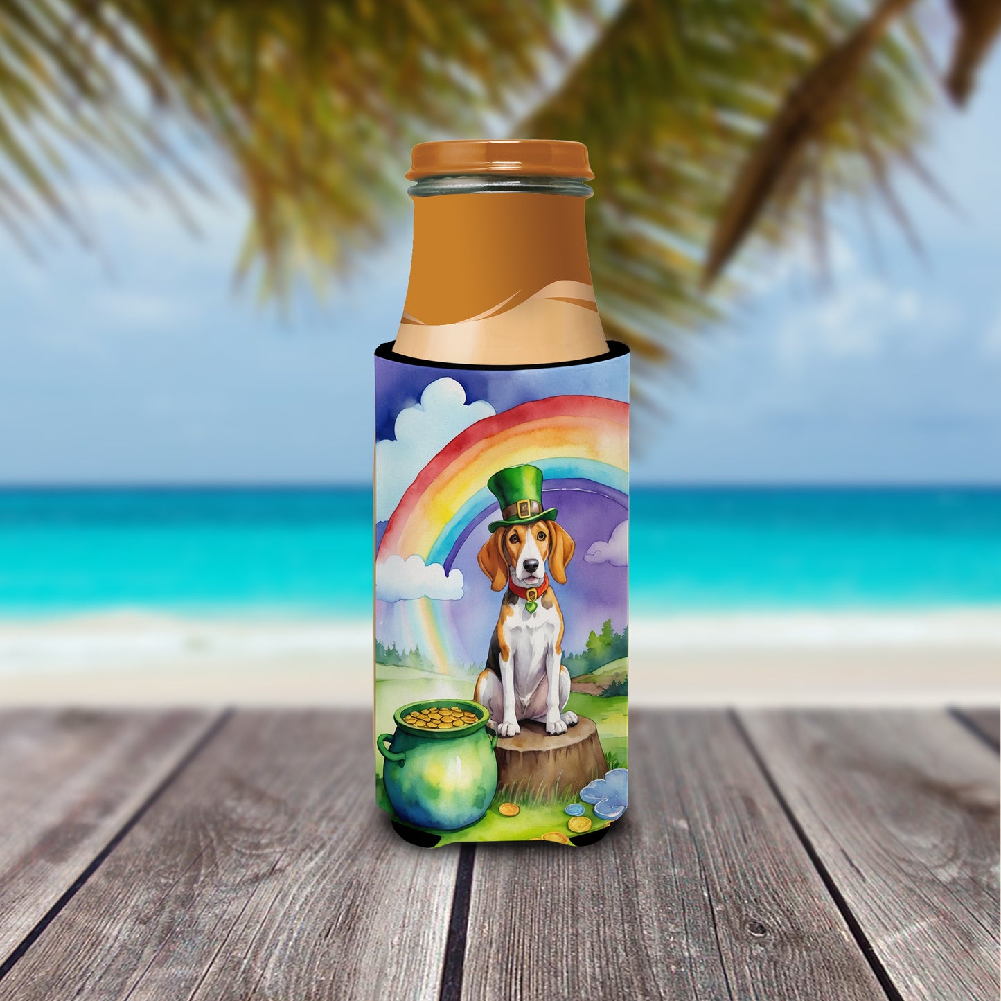 English Foxhound St Patrick's Day Hugger for Ultra Slim Cans