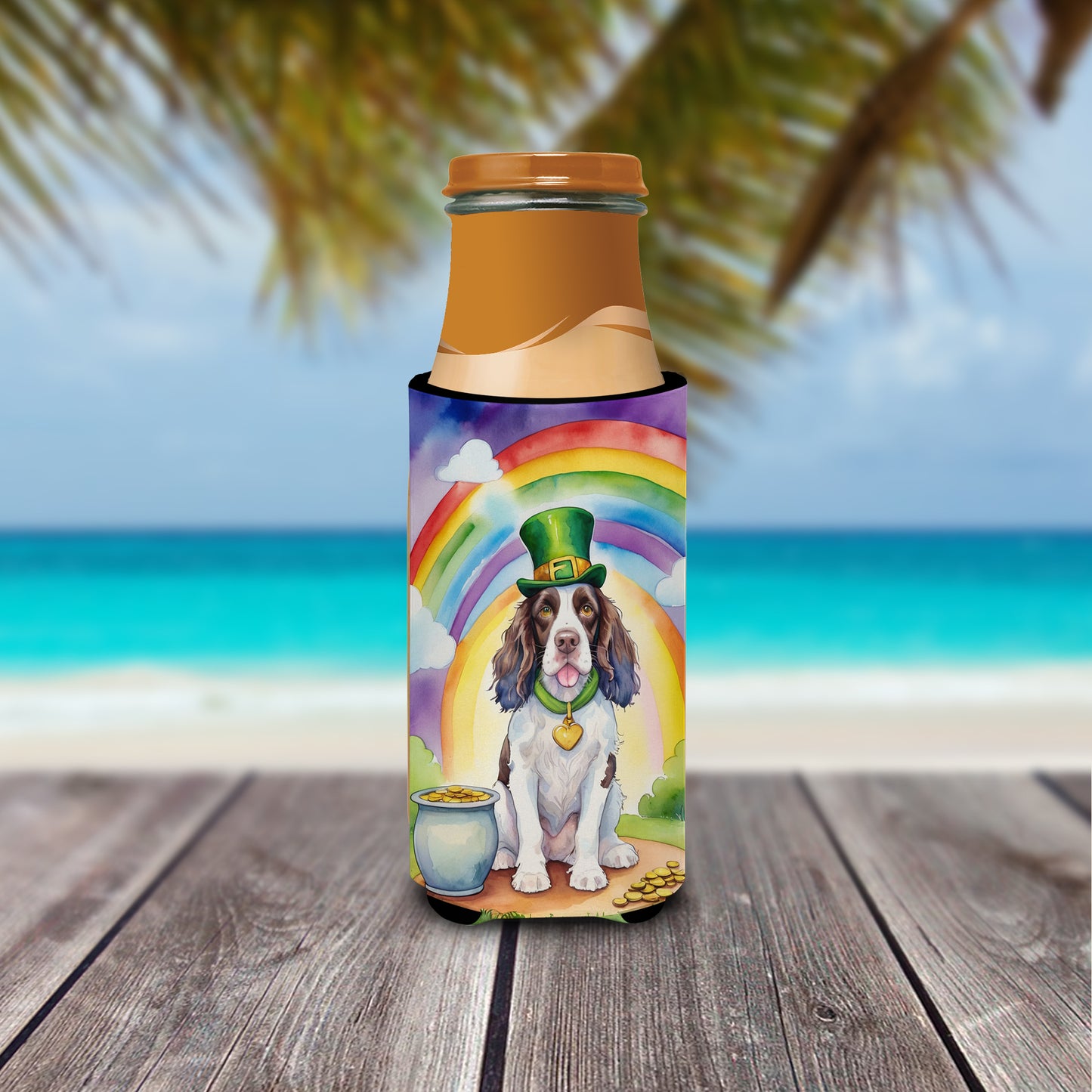 English Springer Spaniel St Patrick's Day Hugger for Ultra Slim Cans