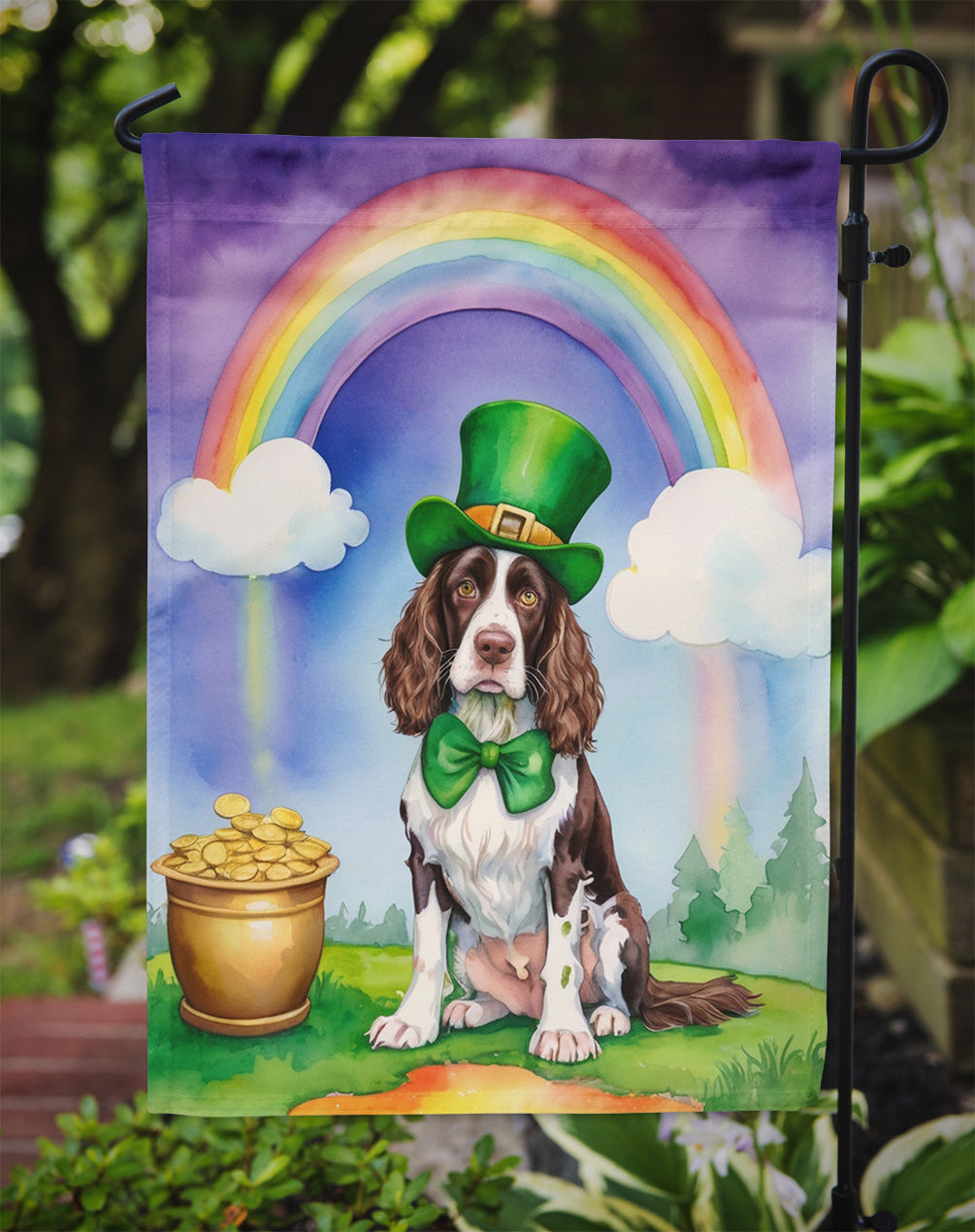 English Springer Spaniel St Patrick's Day Garden Flag