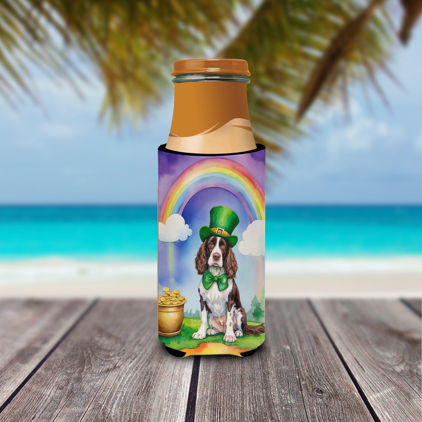 English Springer Spaniel St Patrick's Day Hugger for Ultra Slim Cans