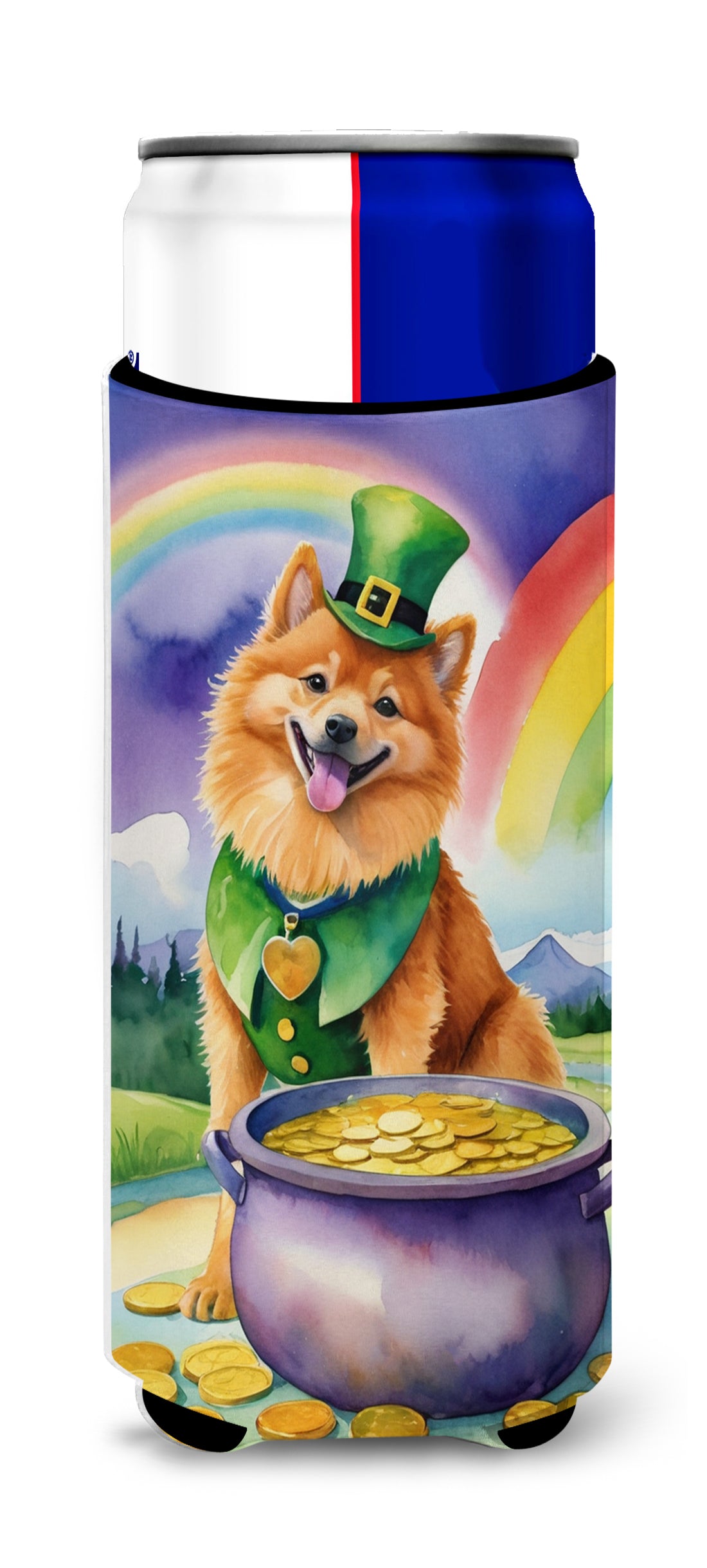 Buy this Finnish Spitz St Patrick's Day Hugger for Ultra Slim Cans