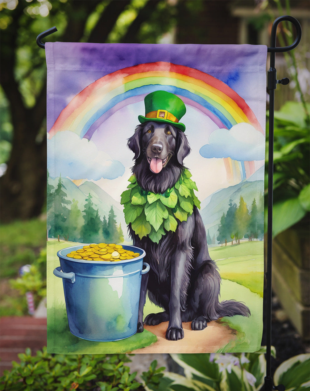 Flat-Coated Retriever St Patrick's Day Garden Flag