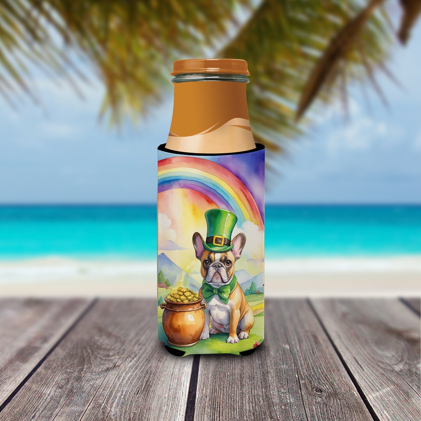 French Bulldog St Patrick's Day Hugger for Ultra Slim Cans