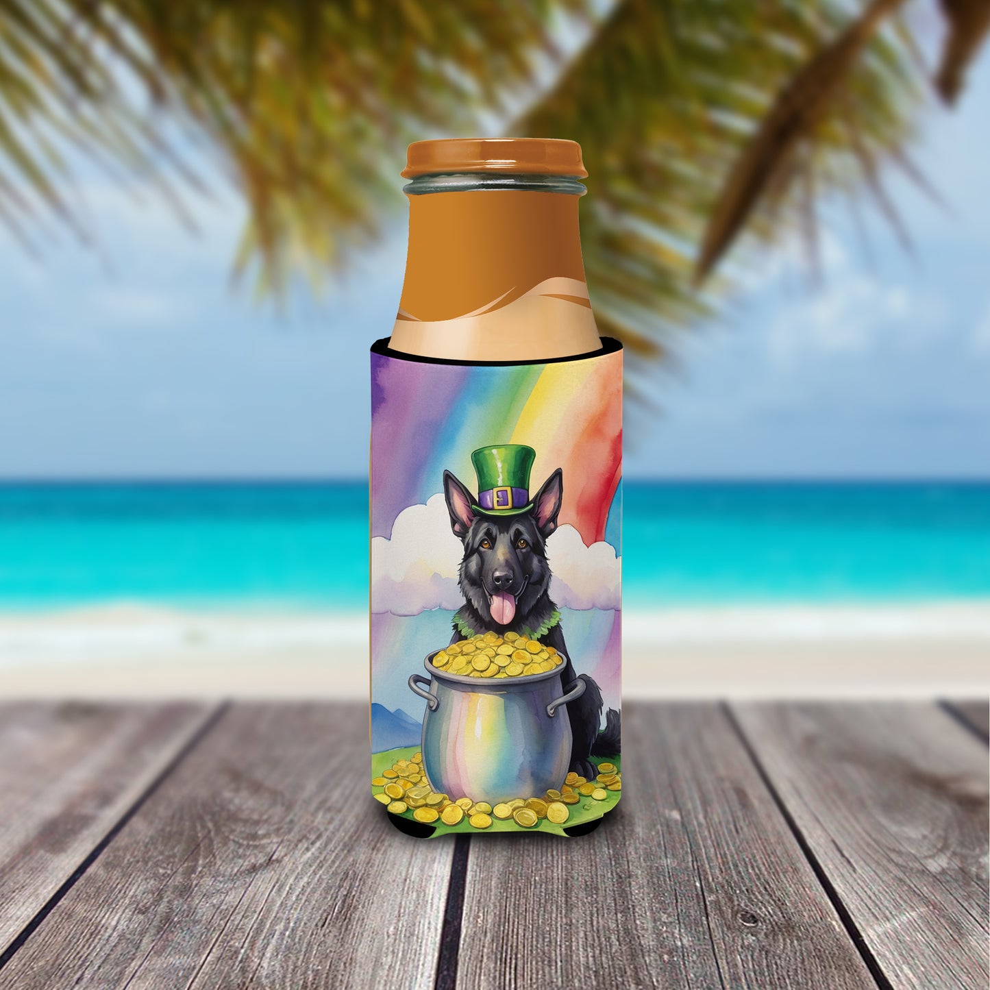 German Shepherd St Patrick's Day Hugger for Ultra Slim Cans