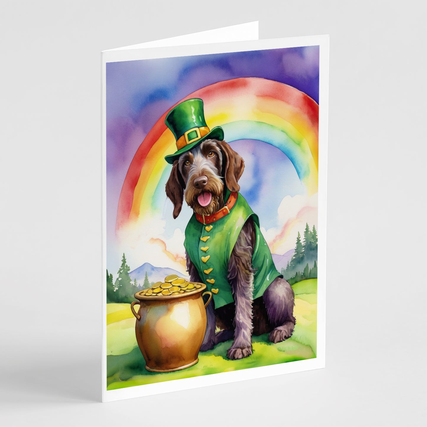 Buy this German Wirehaired Pointer St Patrick's Day Greeting Cards Pack of 8