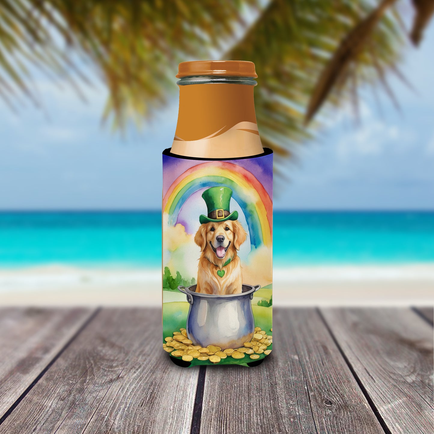 Golden Retriever St Patrick's Day Hugger for Ultra Slim Cans