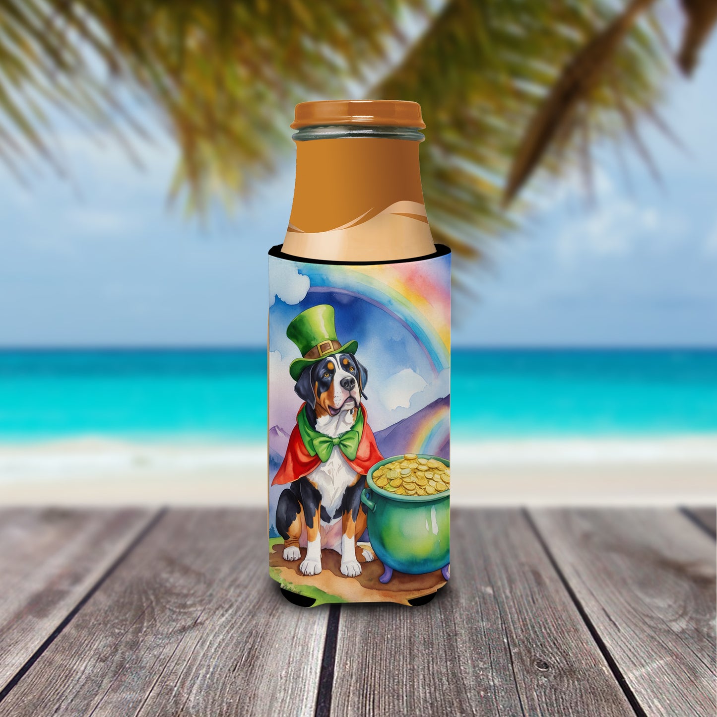 Greater Swiss Mountain Dog St Patrick's Day Hugger for Ultra Slim Cans