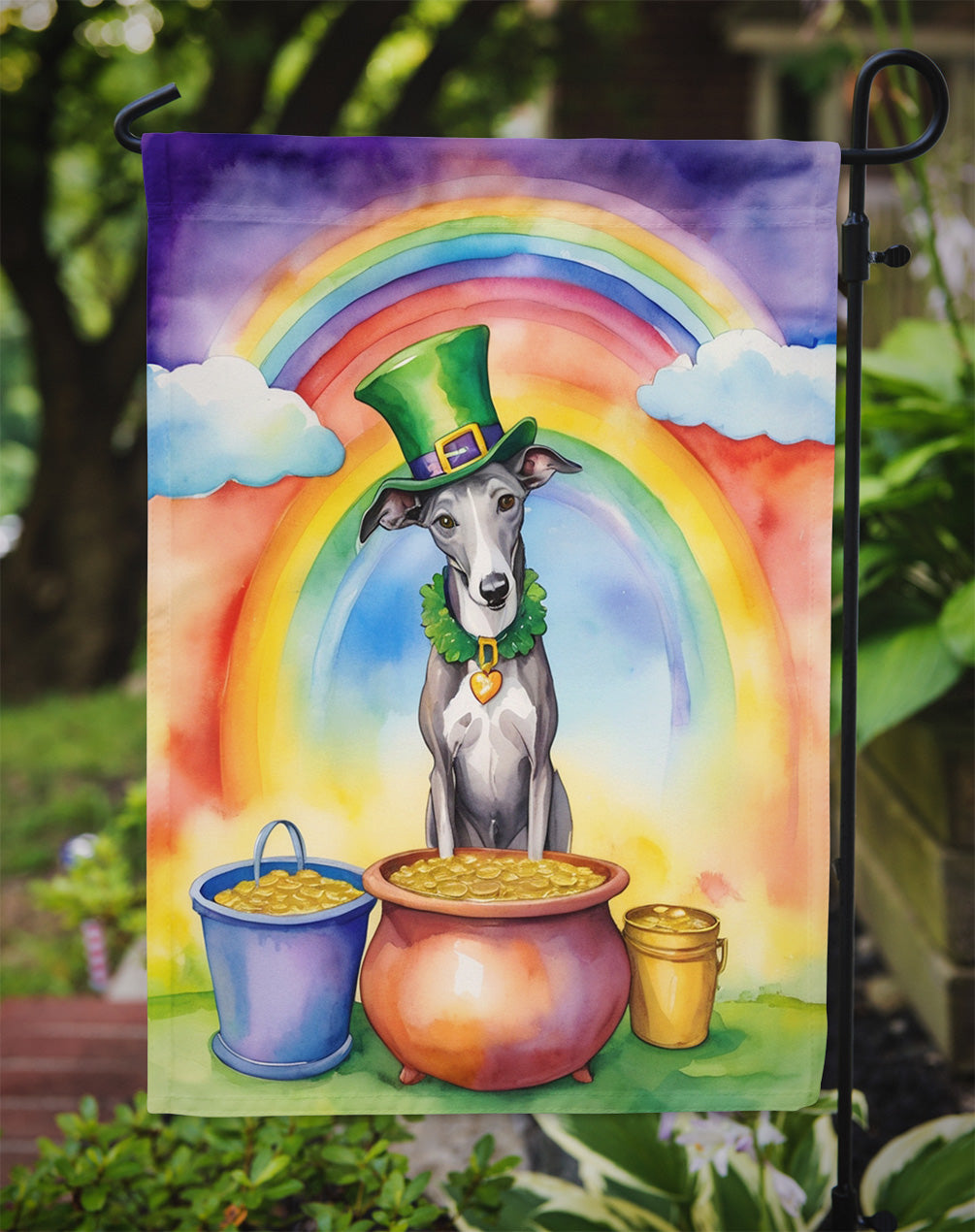 Greyhound St Patrick's Day Garden Flag