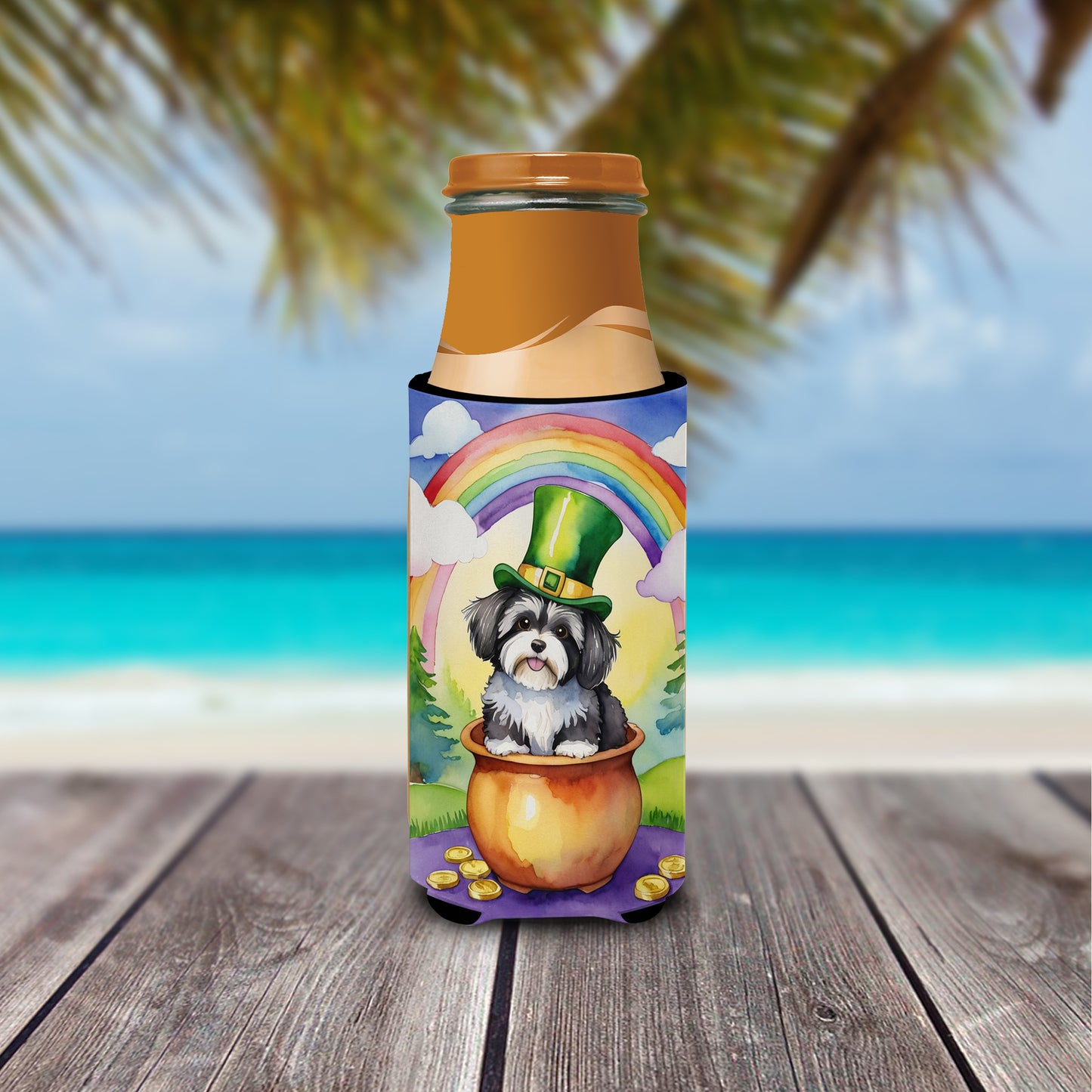 Havanese St Patrick's Day Hugger for Ultra Slim Cans