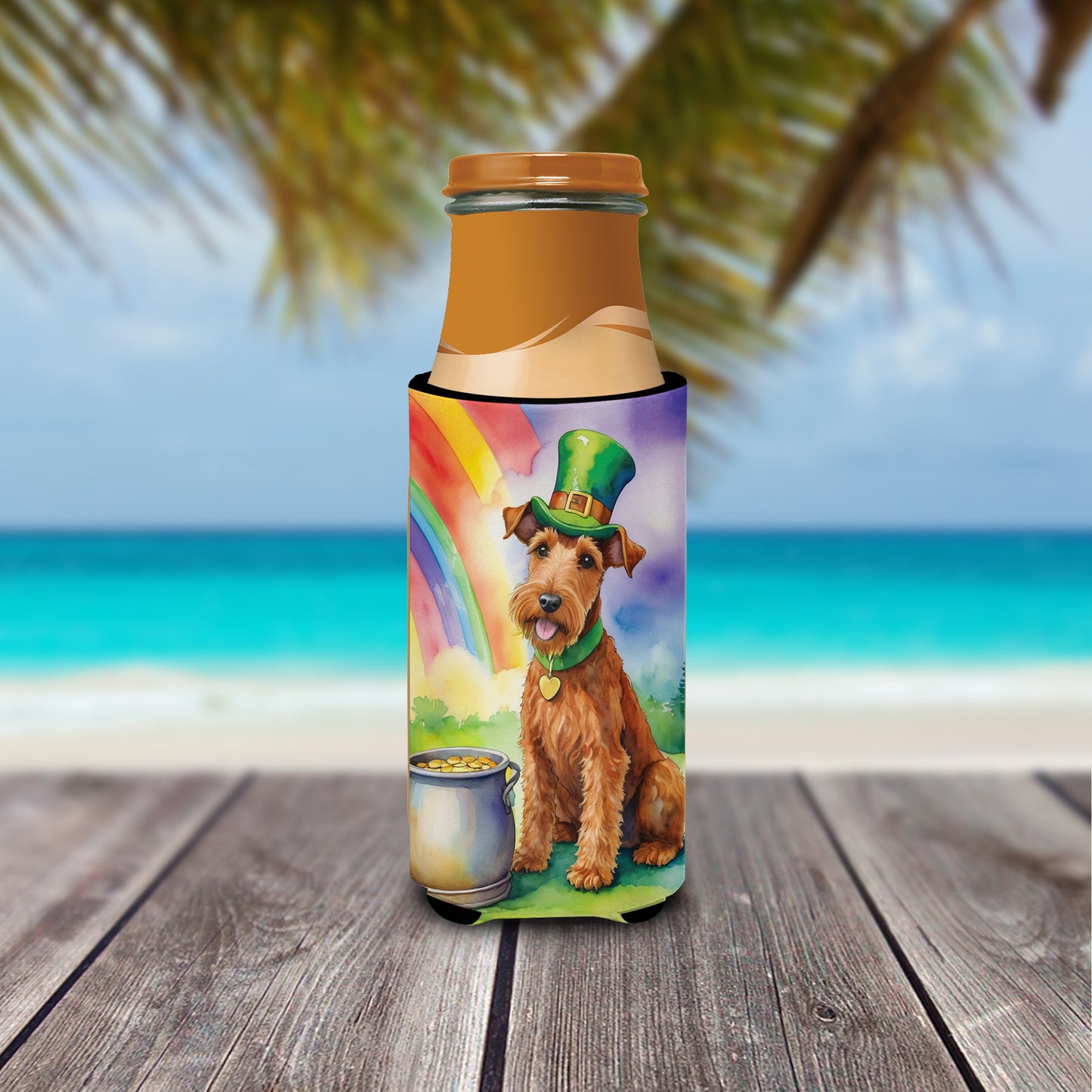 Irish Terrier St Patrick's Day Hugger for Ultra Slim Cans