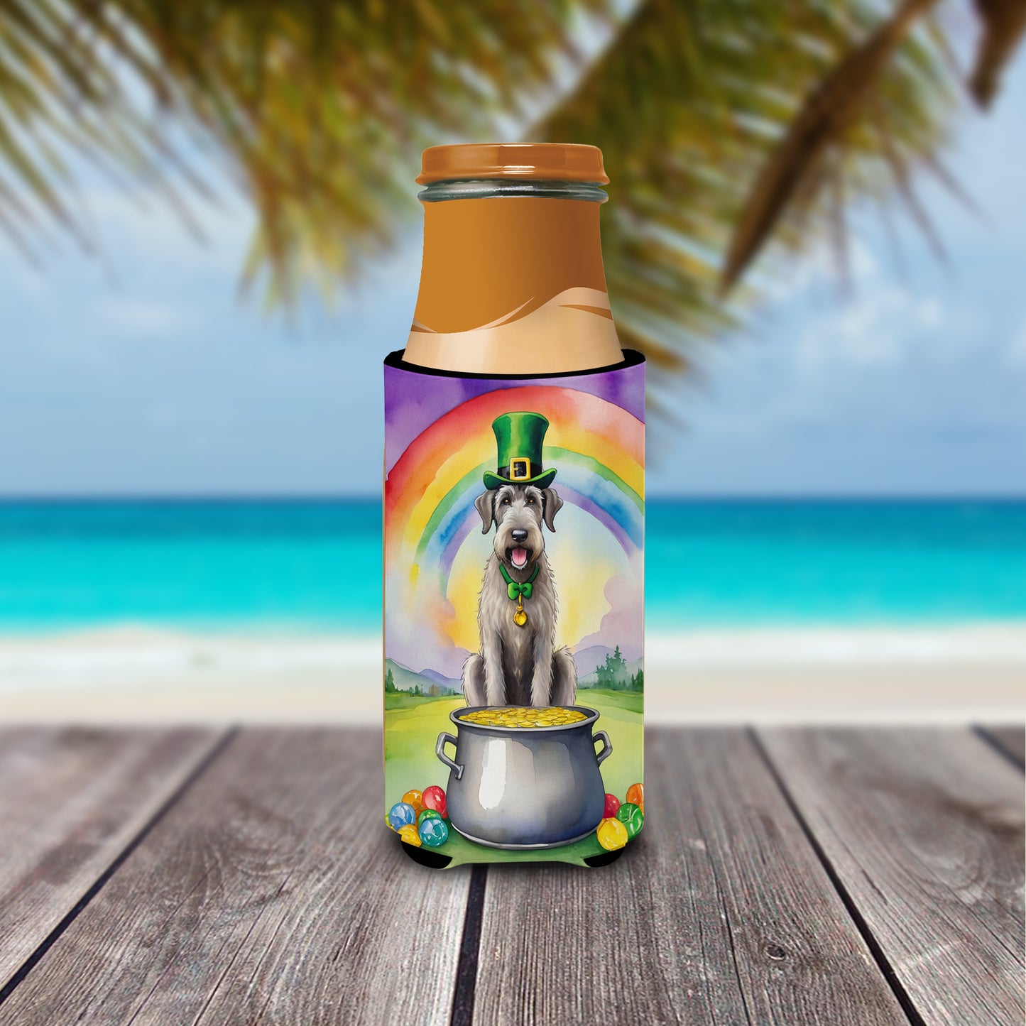 Irish Wolfhound St Patrick's Day Hugger for Ultra Slim Cans