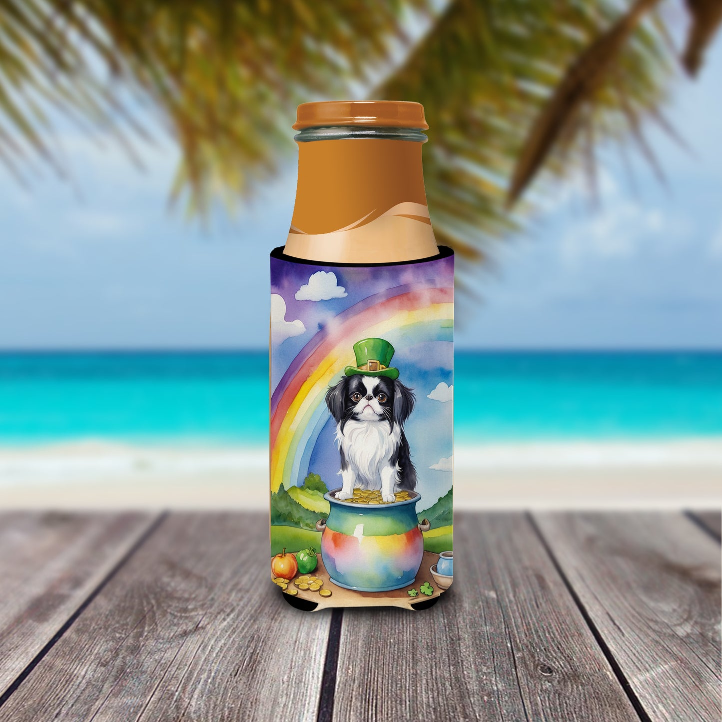 Japanese Chin St Patrick's Day Hugger for Ultra Slim Cans
