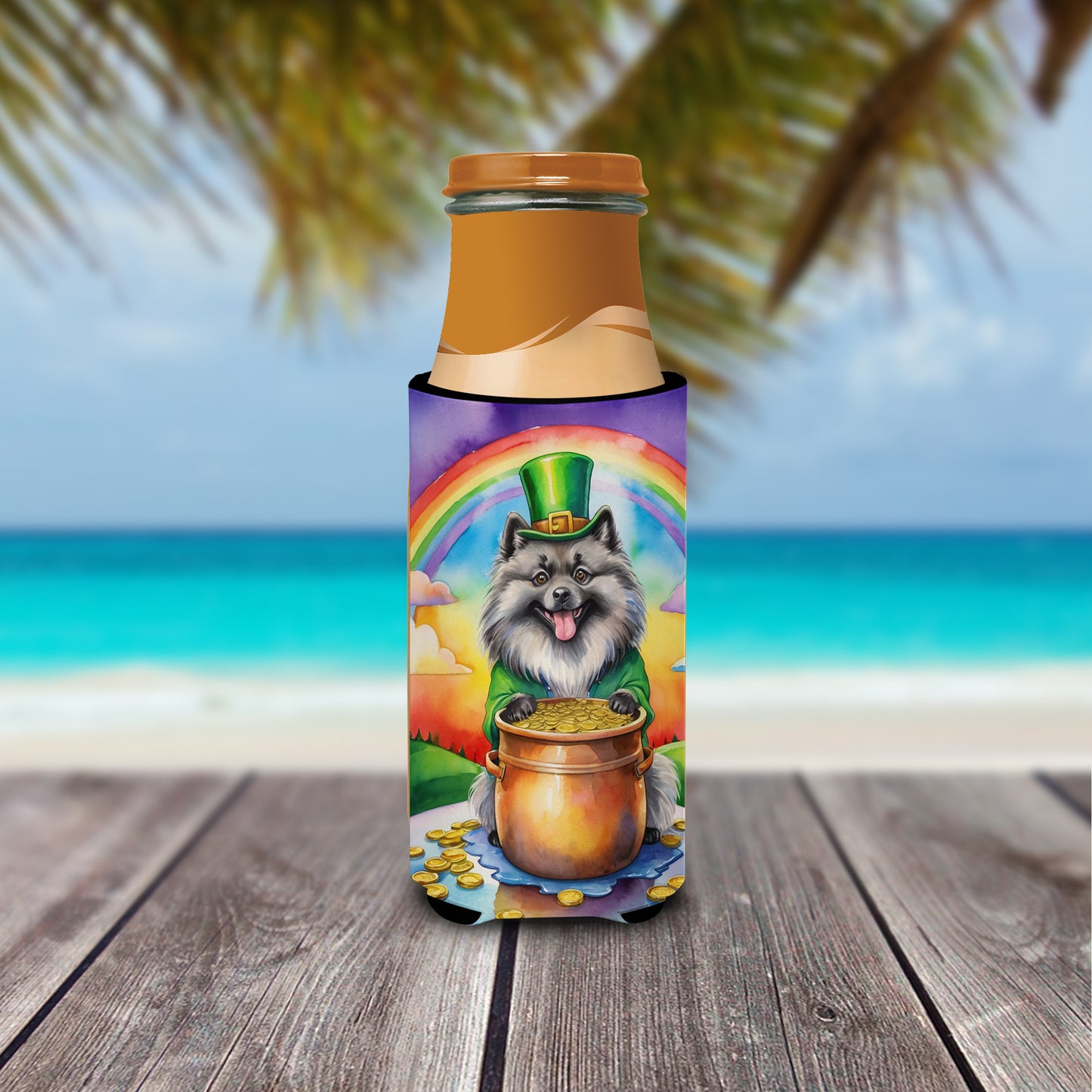 Keeshond St Patrick's Day Hugger for Ultra Slim Cans