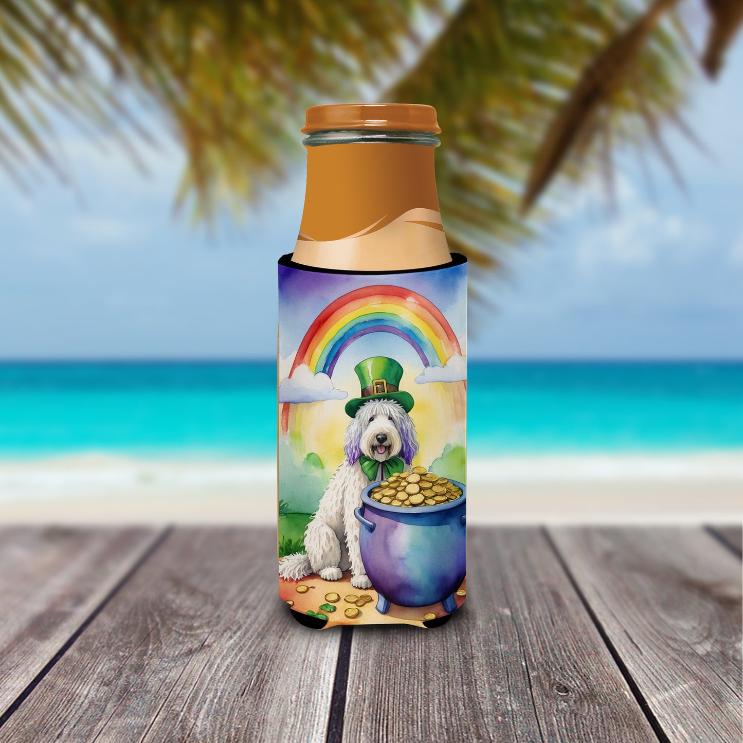 Komondor St Patrick's Day Hugger for Ultra Slim Cans