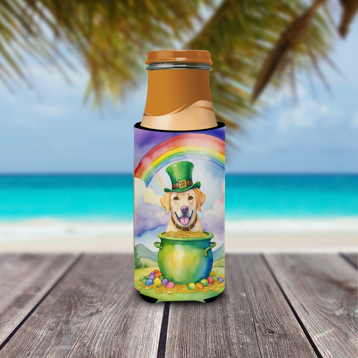 Labrador Retriever St Patrick's Day Hugger for Ultra Slim Cans
