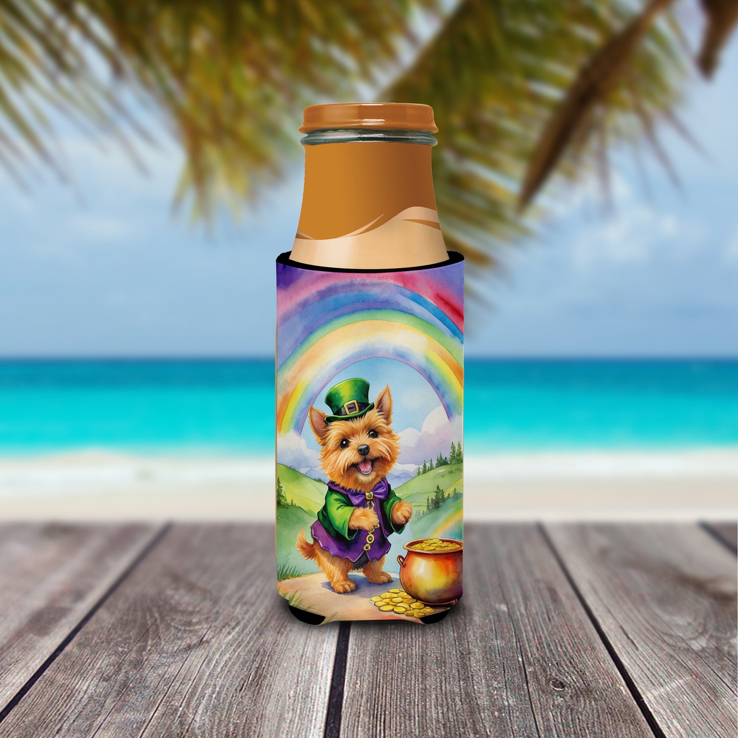 Norwich Terrier St Patrick's Day Hugger for Ultra Slim Cans