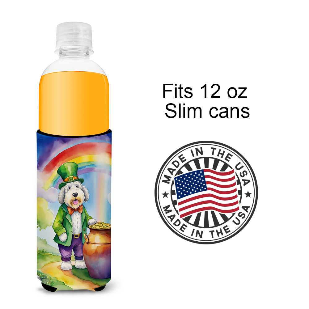 Old English Sheepdog St Patrick's Day Hugger for Ultra Slim Cans