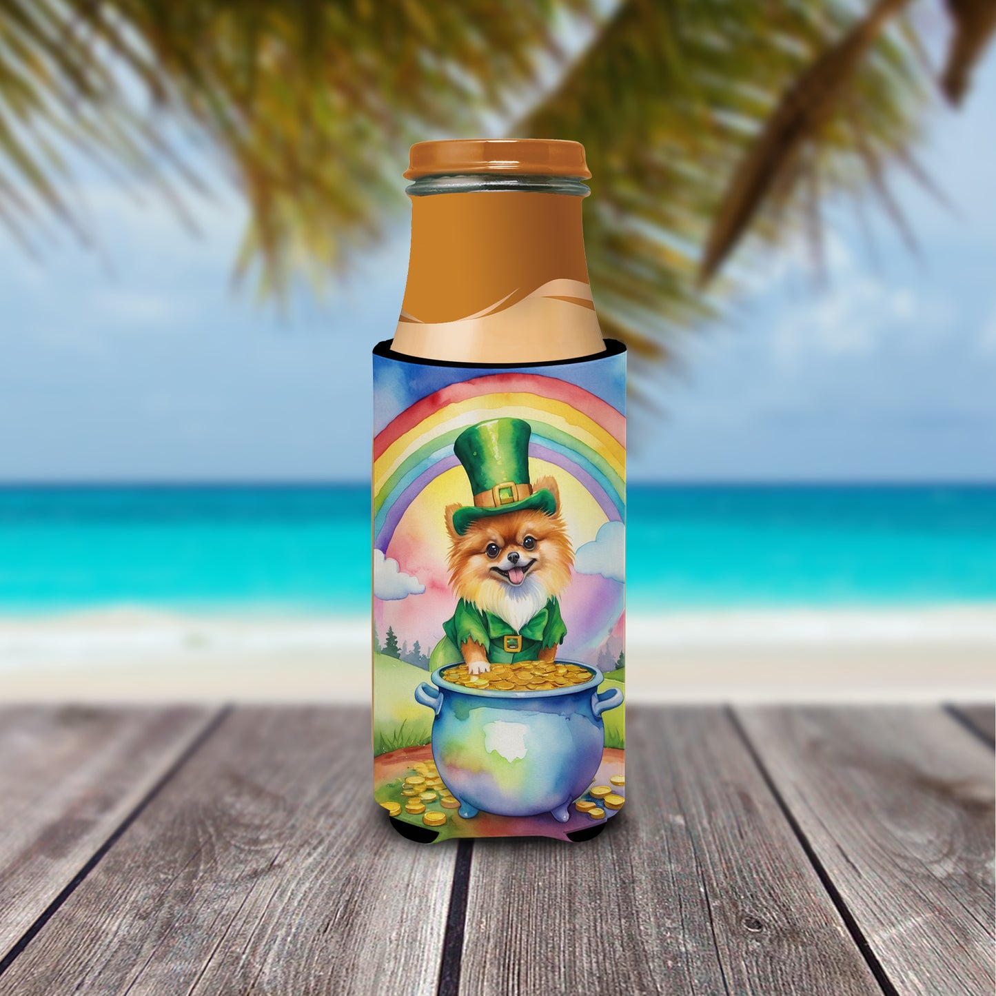 Pomeranian St Patrick's Day Hugger for Ultra Slim Cans