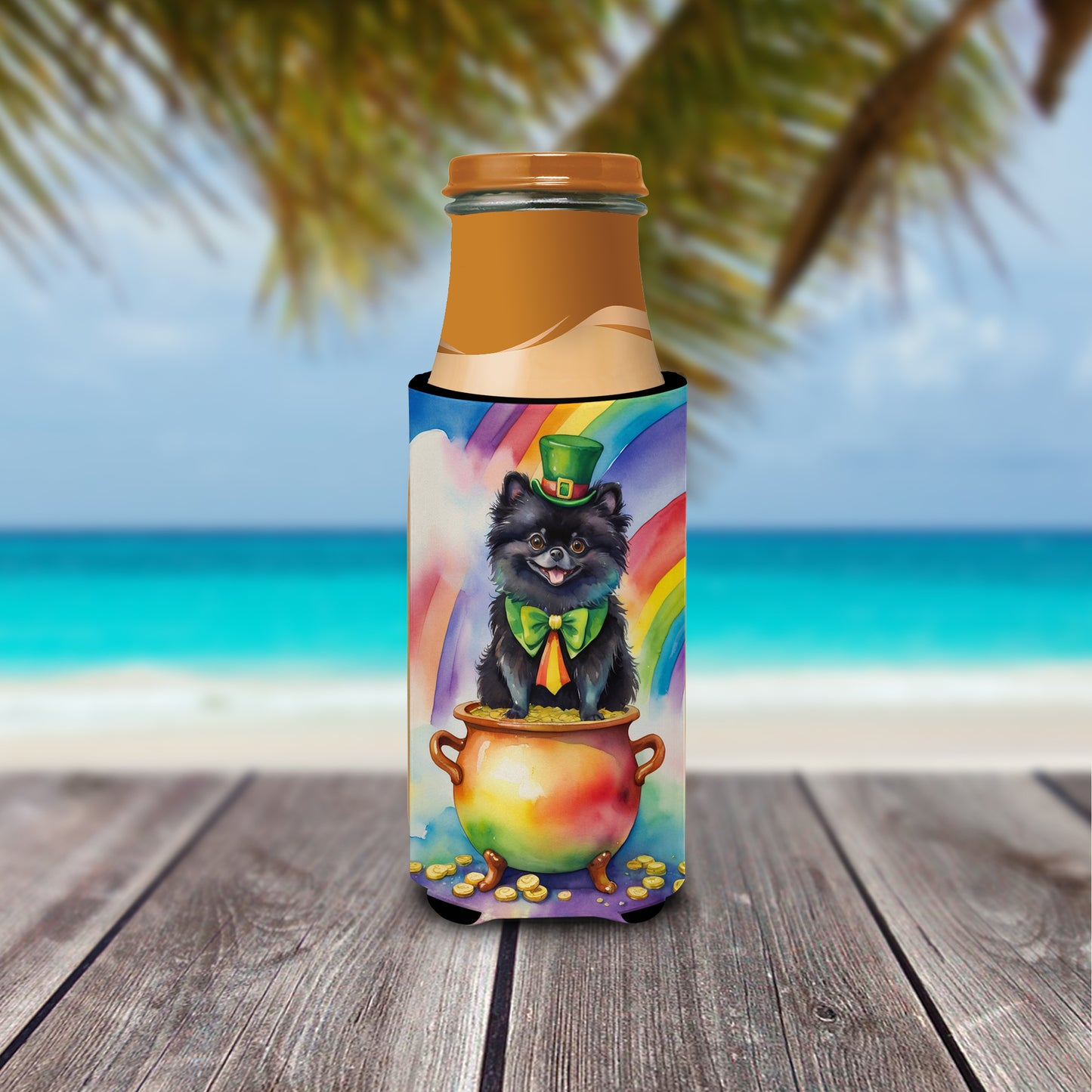 Pomeranian St Patrick's Day Hugger for Ultra Slim Cans