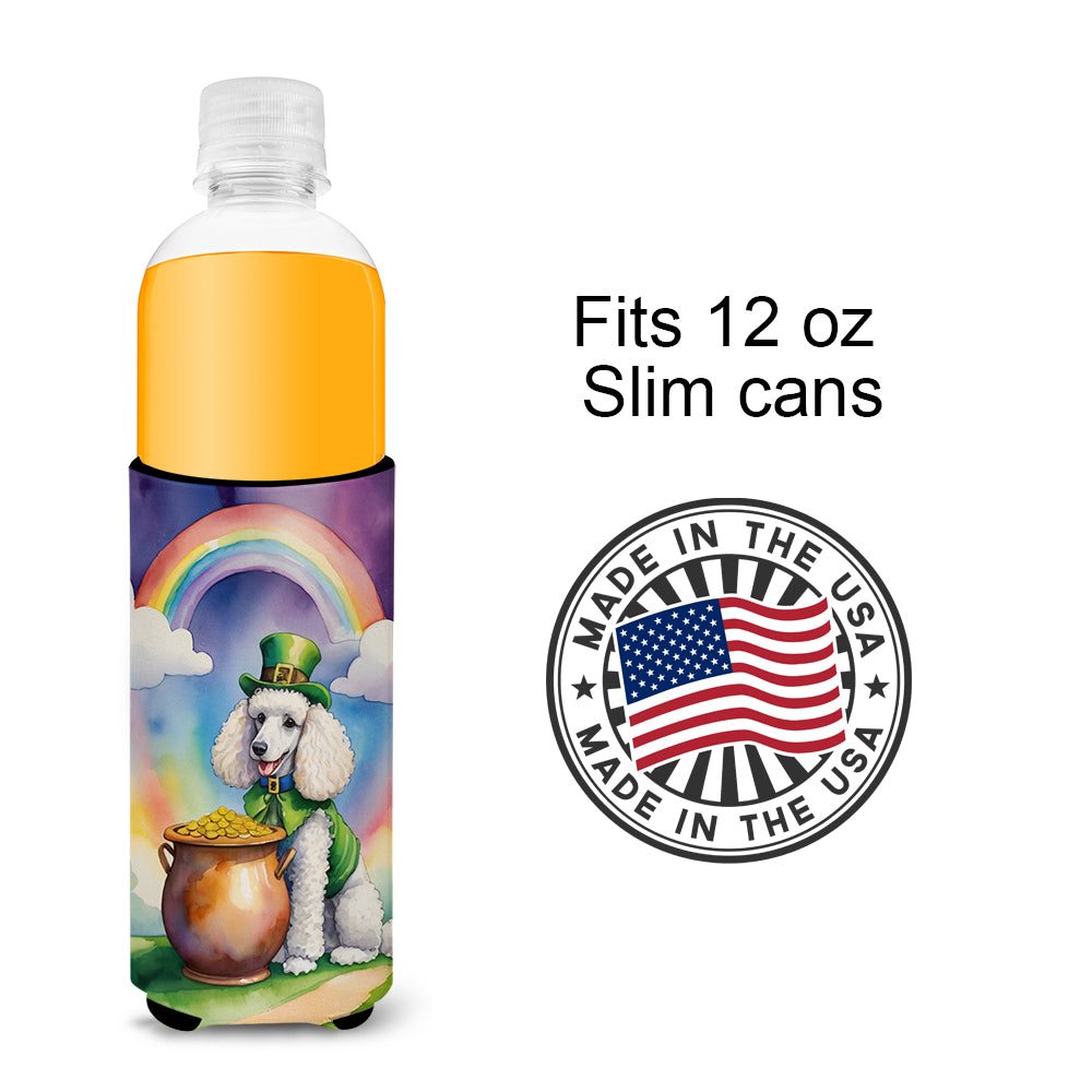 White Poodle St Patrick's Day Hugger for Ultra Slim Cans