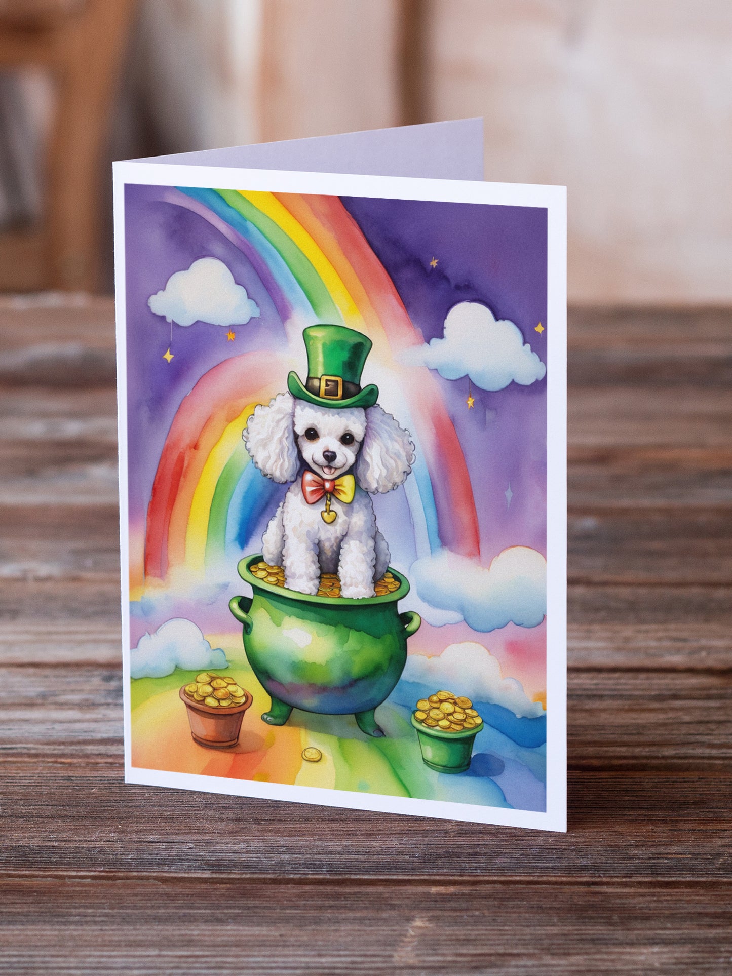 White Poodle St Patrick's Day Greeting Cards Pack of 8