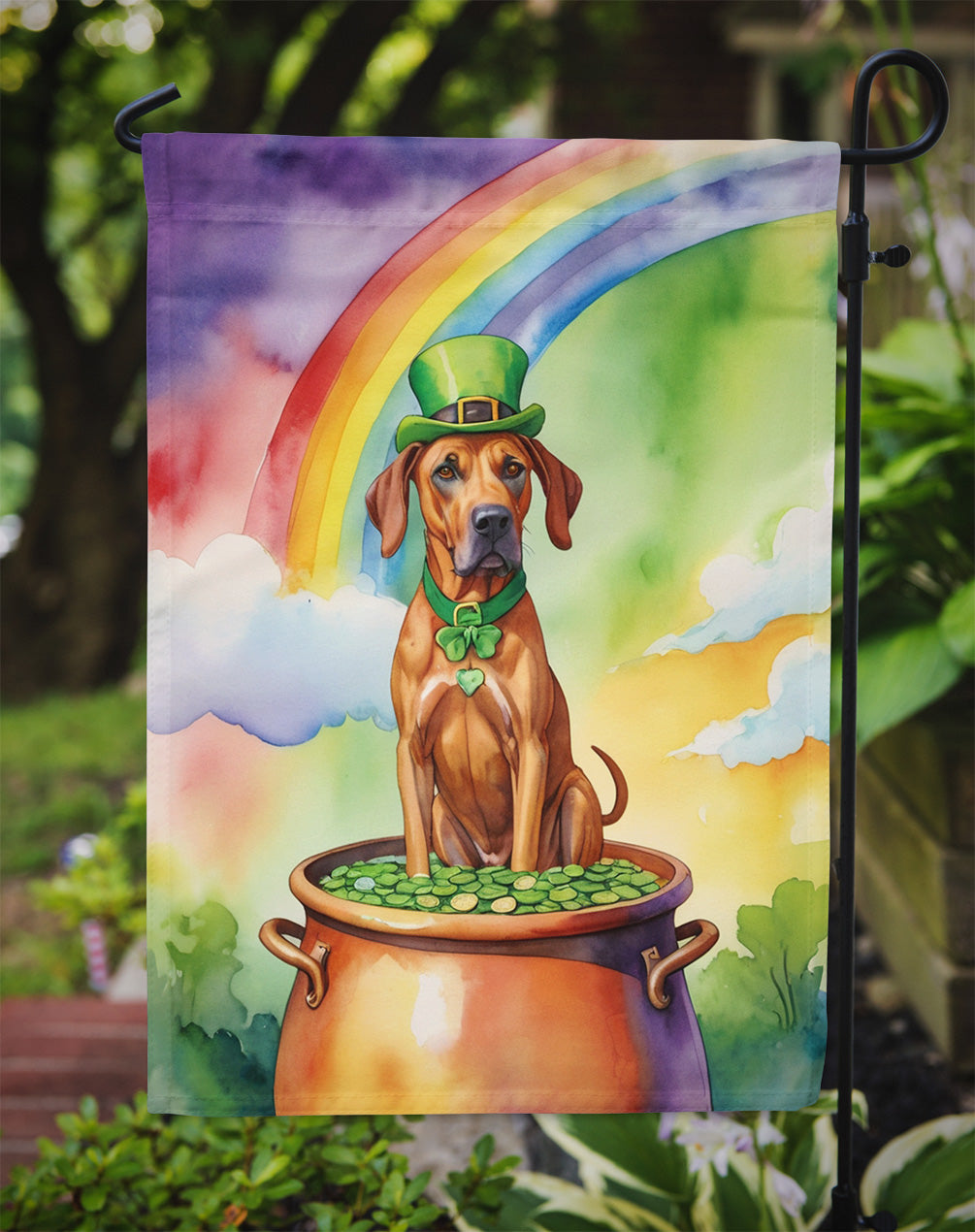 Rhodesian Ridgeback St Patrick's Day Garden Flag