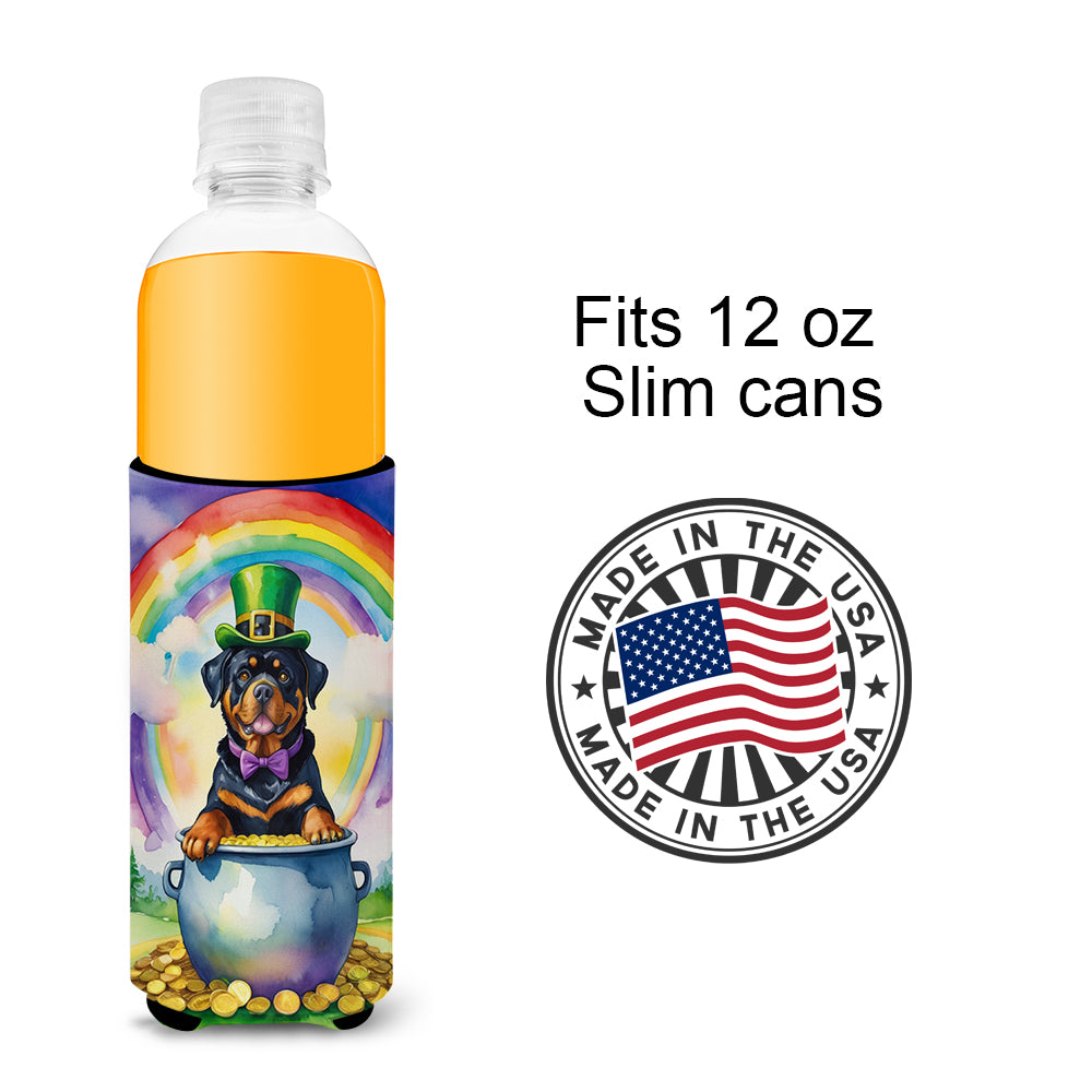 Rottweiler St Patrick's Day Hugger for Ultra Slim Cans