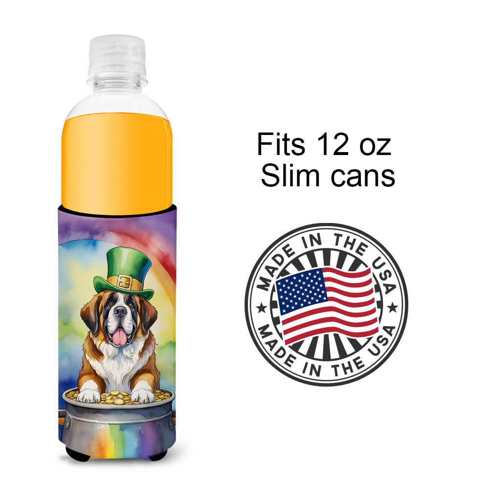 Saint Bernard St Patrick's Day Hugger for Ultra Slim Cans