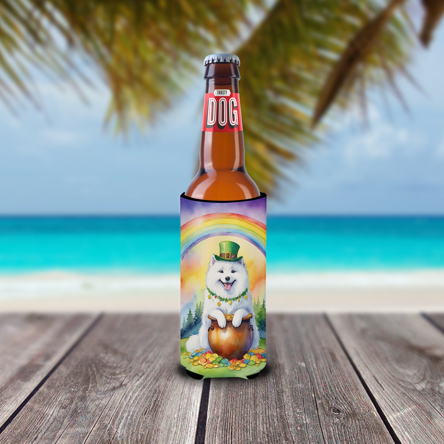 Samoyed St Patrick's Day Hugger for Ultra Slim Cans