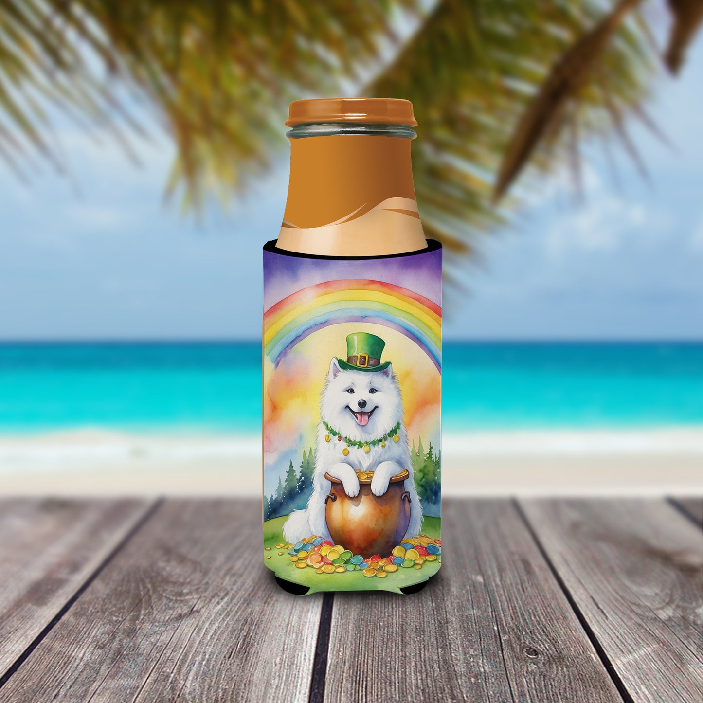 Samoyed St Patrick's Day Hugger for Ultra Slim Cans