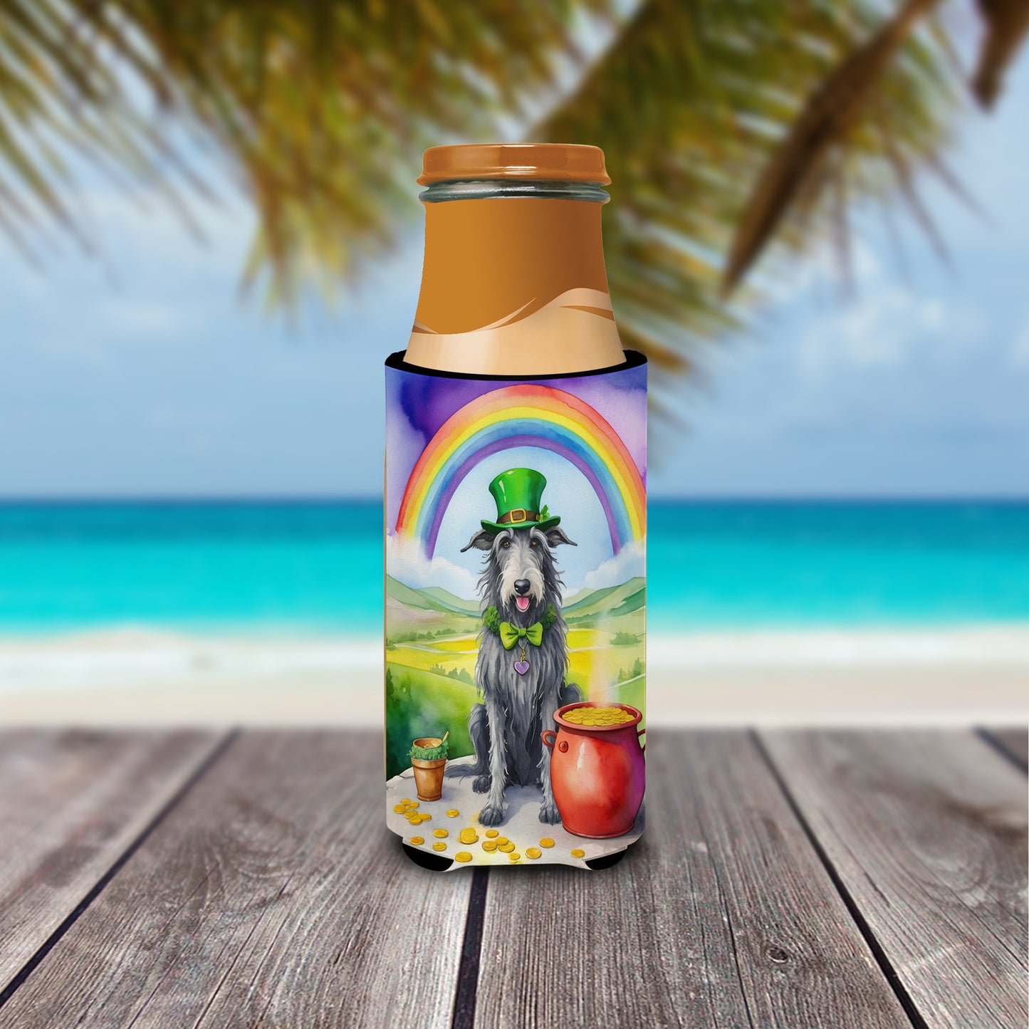 Scottish Deerhound St Patrick's Day Hugger for Ultra Slim Cans