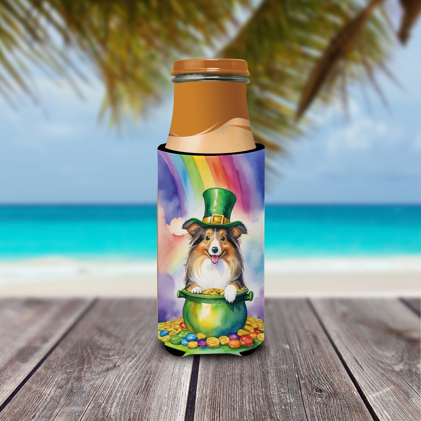 Sheltie St Patrick's Day Hugger for Ultra Slim Cans
