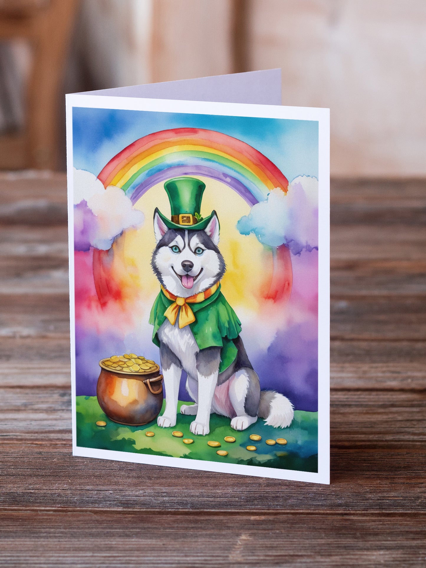 Siberian Husky St Patrick's Day Greeting Cards Pack of 8
