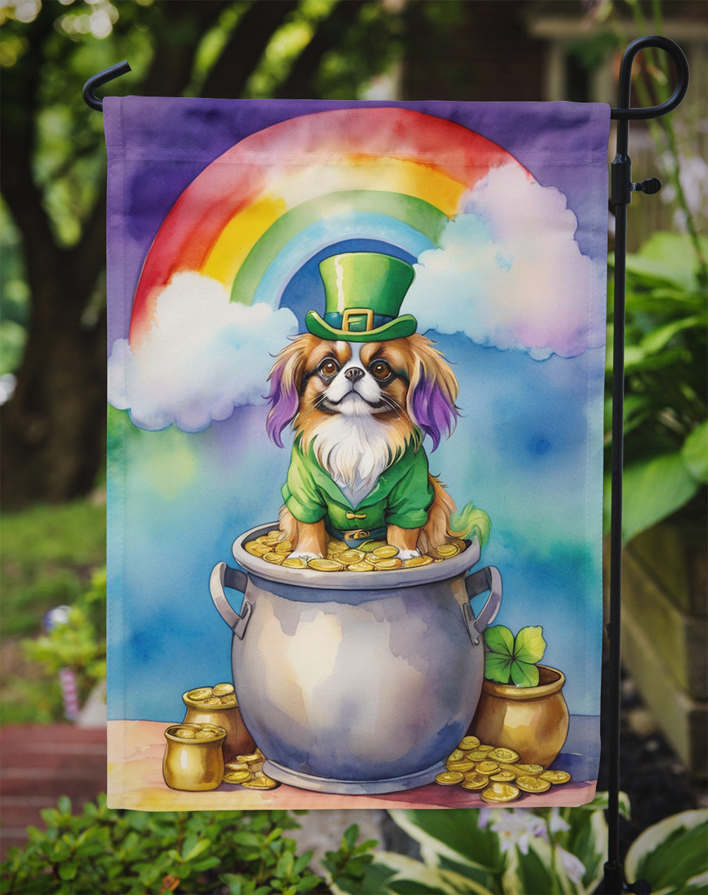 Tibetan Spaniel St Patrick's Day Garden Flag