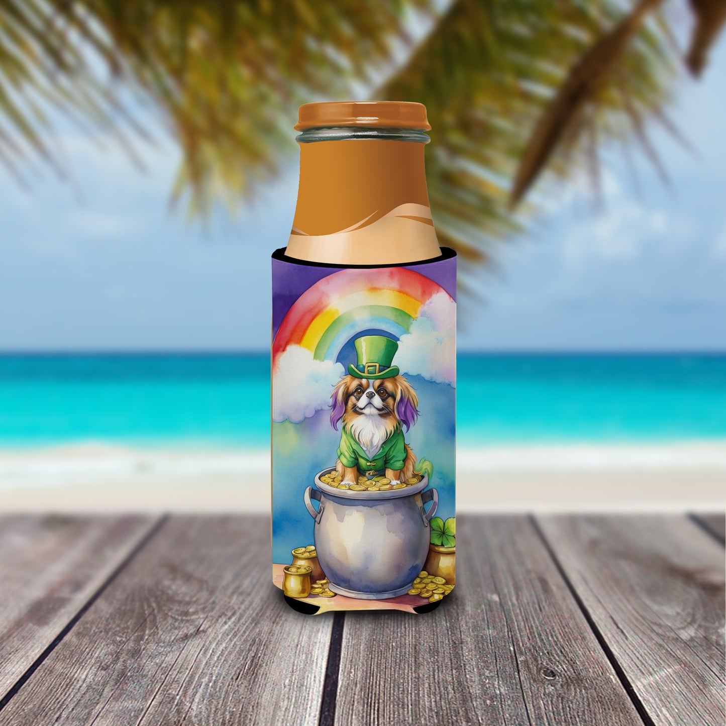 Tibetan Spaniel St Patrick's Day Hugger for Ultra Slim Cans