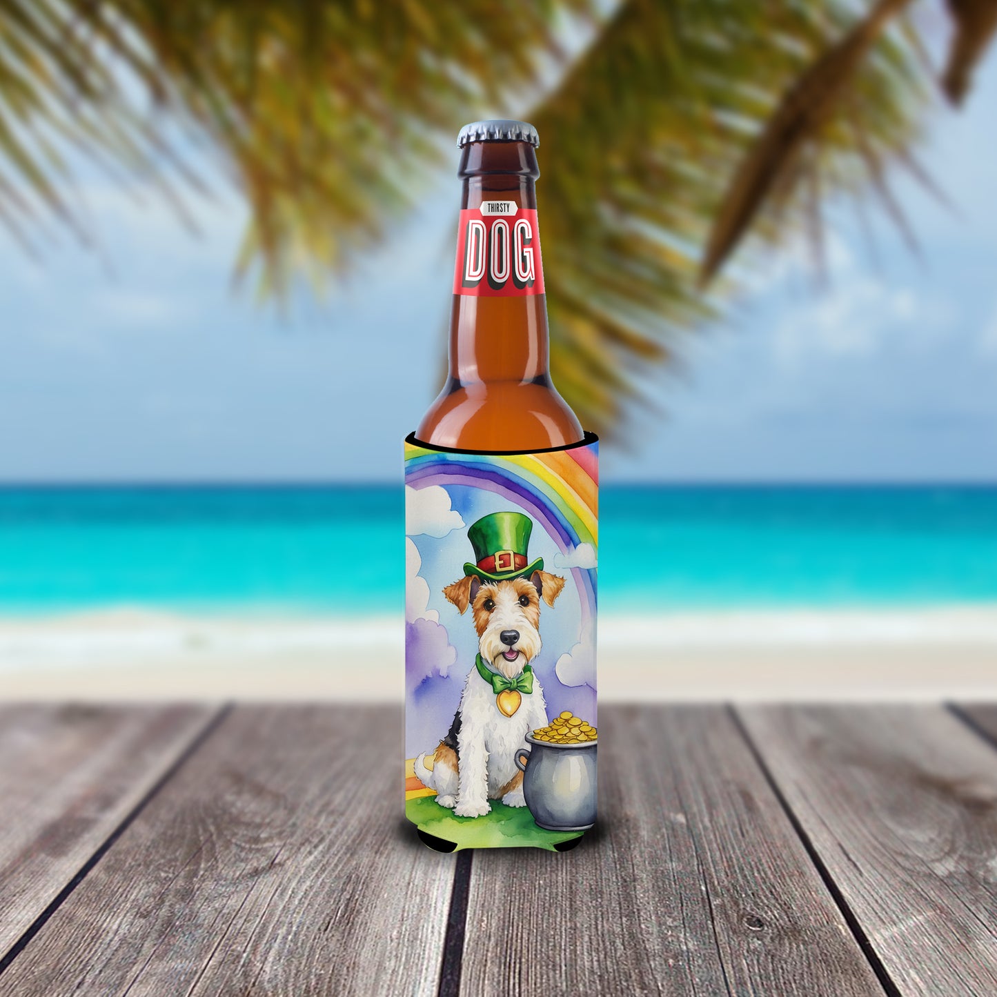Fox Terrier St Patrick's Day Hugger for Ultra Slim Cans