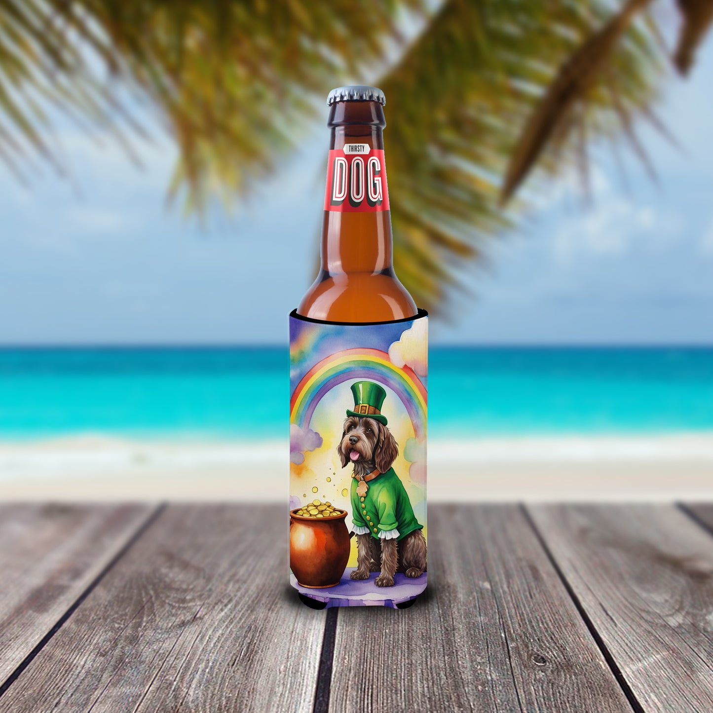 Wirehaired Pointing Griffon St Patrick's Day Hugger for Ultra Slim Cans