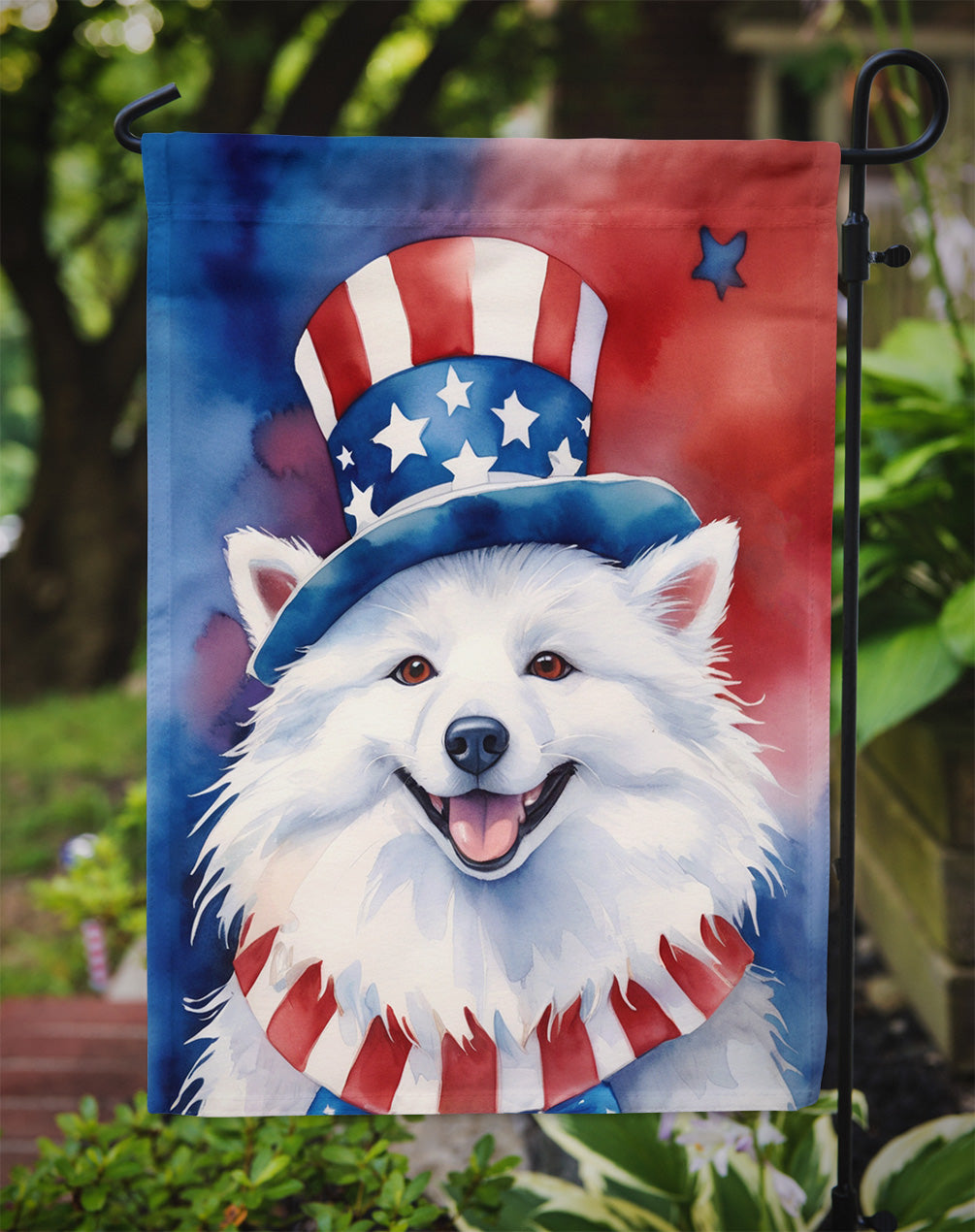 American Eskimo Patriotic American Garden Flag