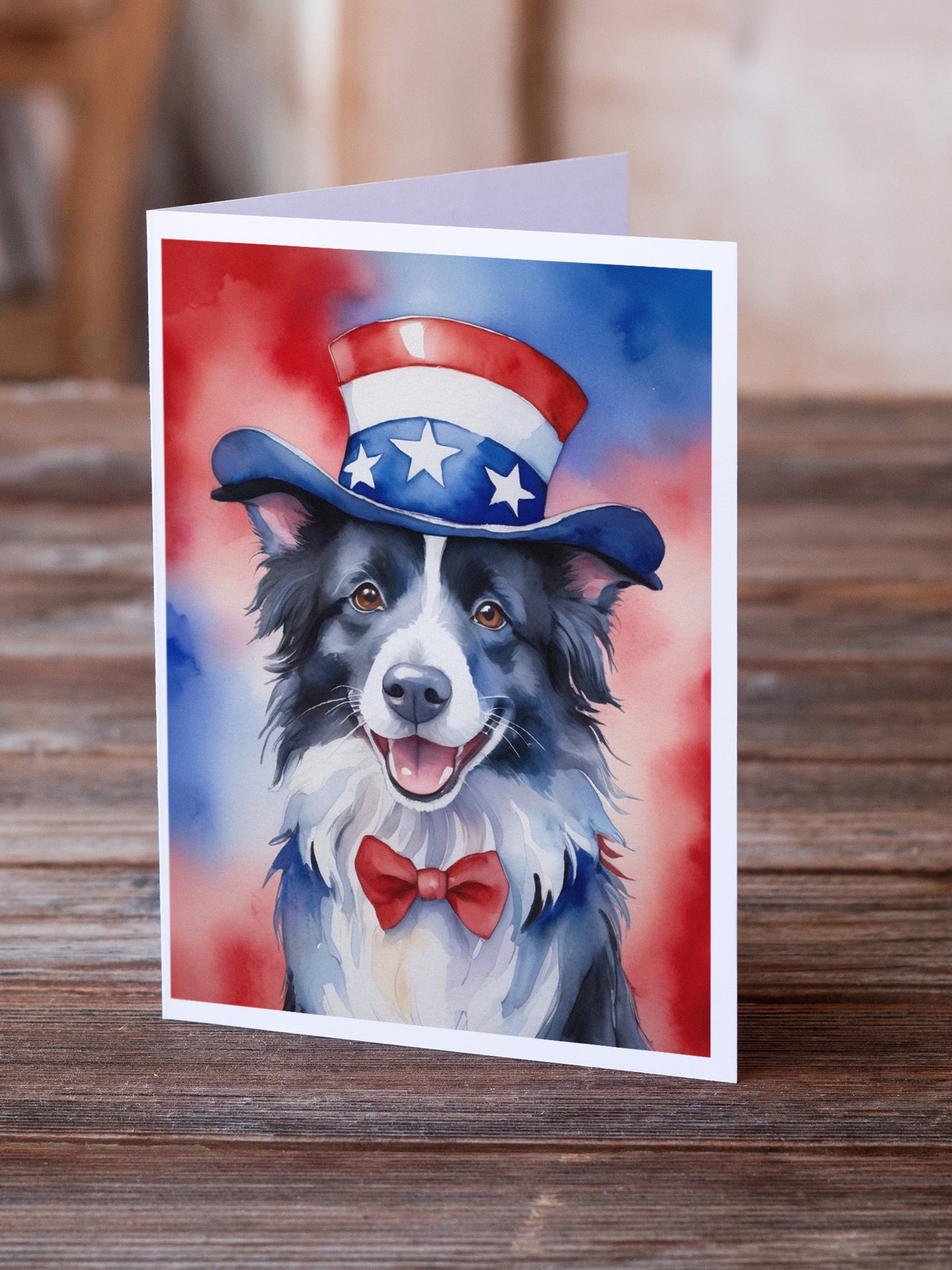 Border Collie Patriotic American Greeting Cards Pack of 8