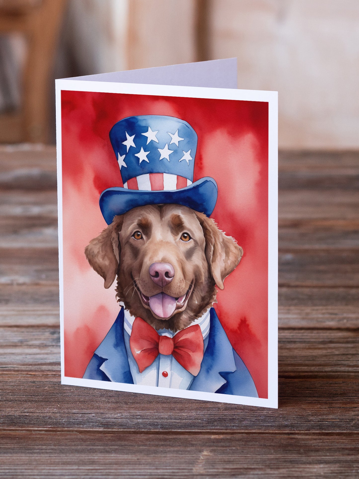 Chesapeake Bay Retriever Patriotic American Greeting Cards Pack of 8