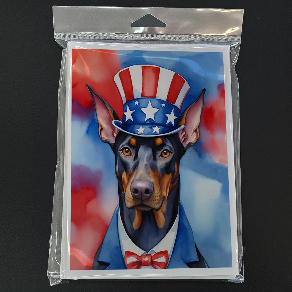 Doberman Pinscher Patriotic American Greeting Cards Pack of 8