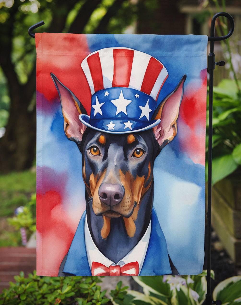 Doberman Pinscher Patriotic American Garden Flag