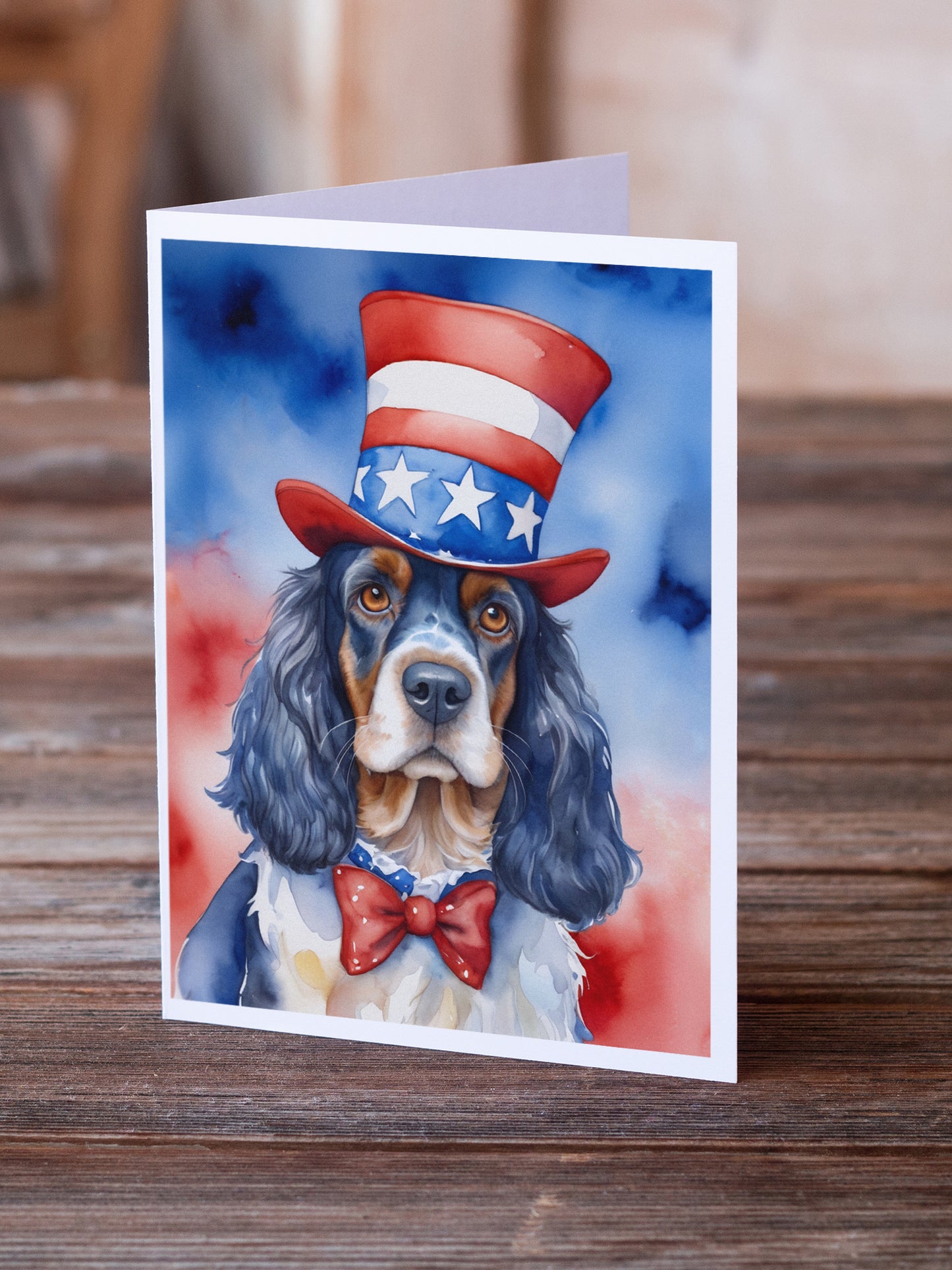 English Cocker Spaniel Patriotic American Greeting Cards Pack of 8