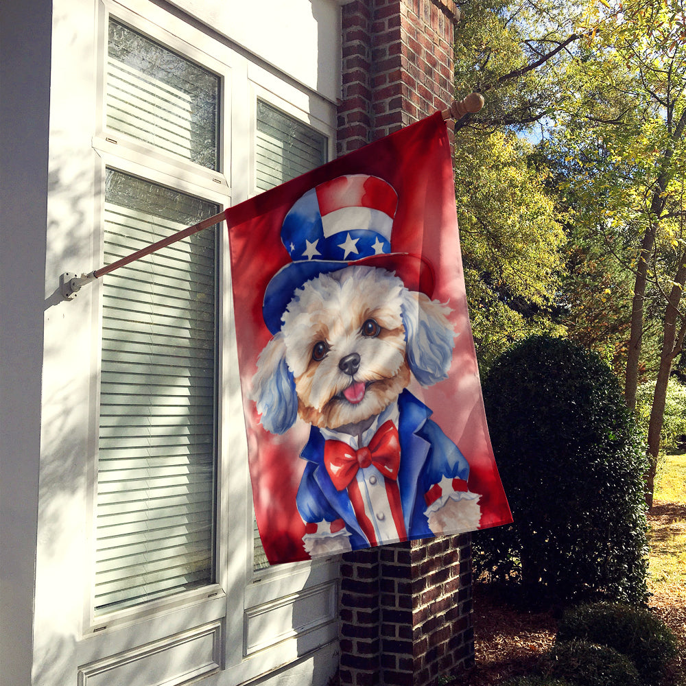 Maltipoo Patriotic American House Flag