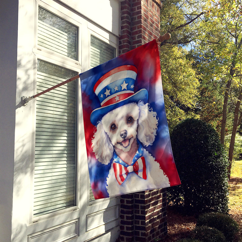 White Poodle Patriotic American House Flag