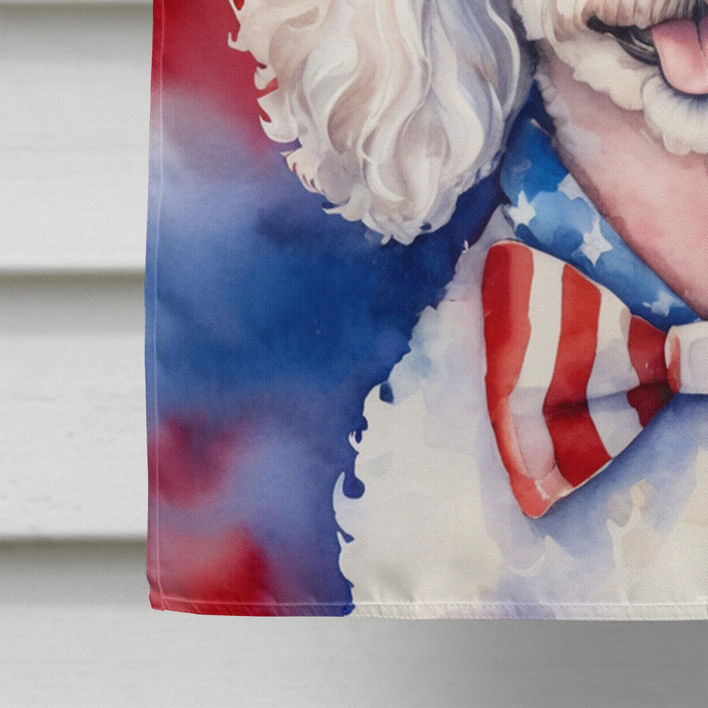 White Poodle Patriotic American House Flag