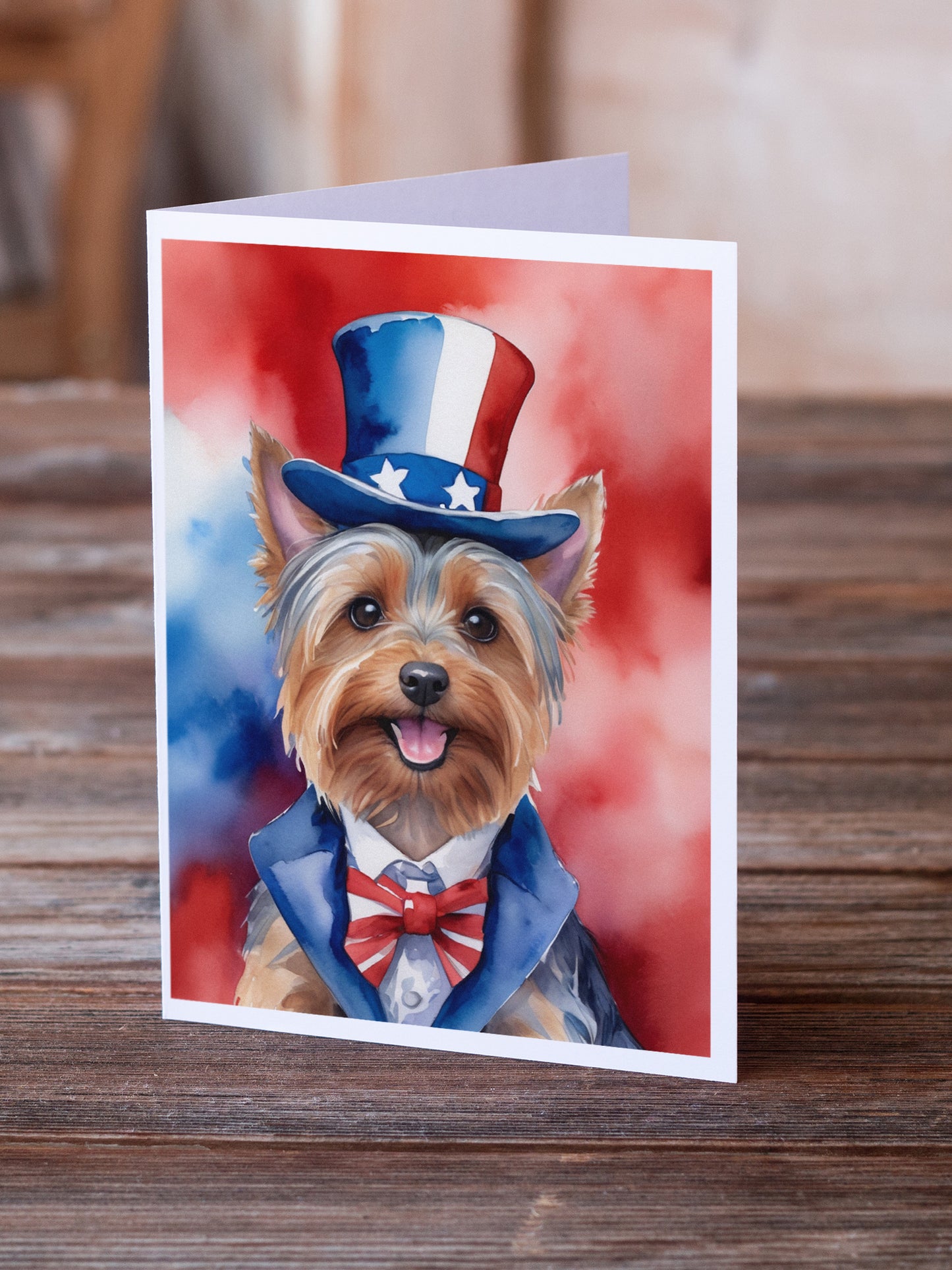 Silky Terrier Patriotic American Greeting Cards Pack of 8