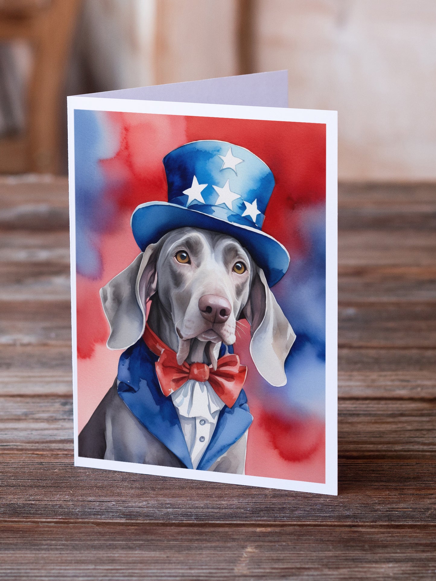 Weimaraner Patriotic American Greeting Cards Pack of 8