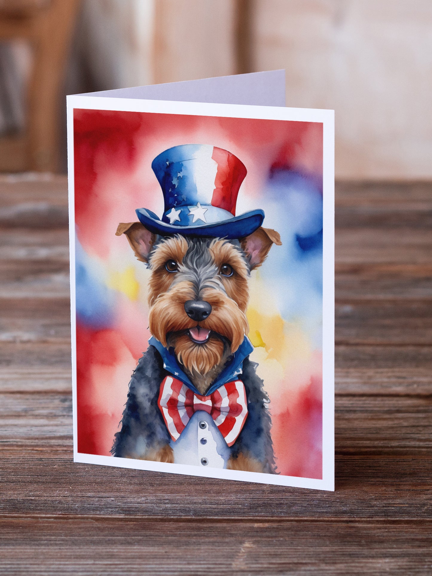 Welsh Terrier Patriotic American Greeting Cards Pack of 8