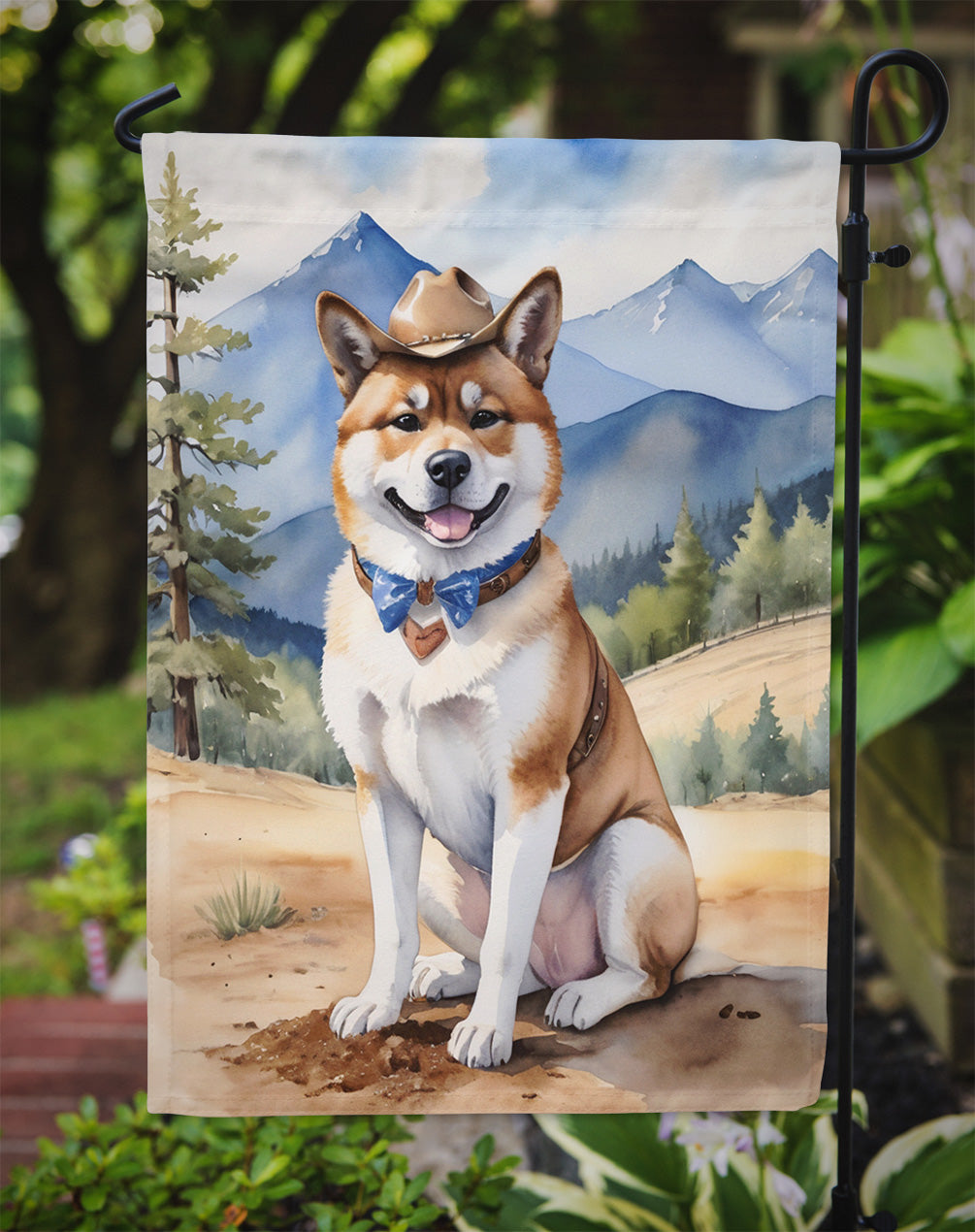 Akita Cowboy Welcome Garden Flag